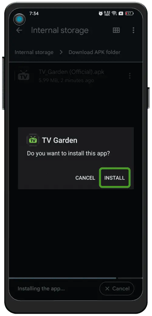 Instalar e abrir o TV Garden
